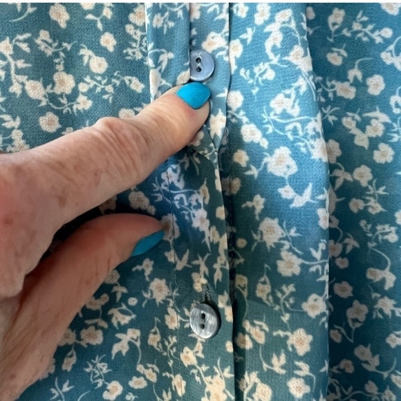 ATELIER INDUSTAIE | Blue floral pocket ruffle puff shirt sleeve button up shirt - Picture 7 of 13